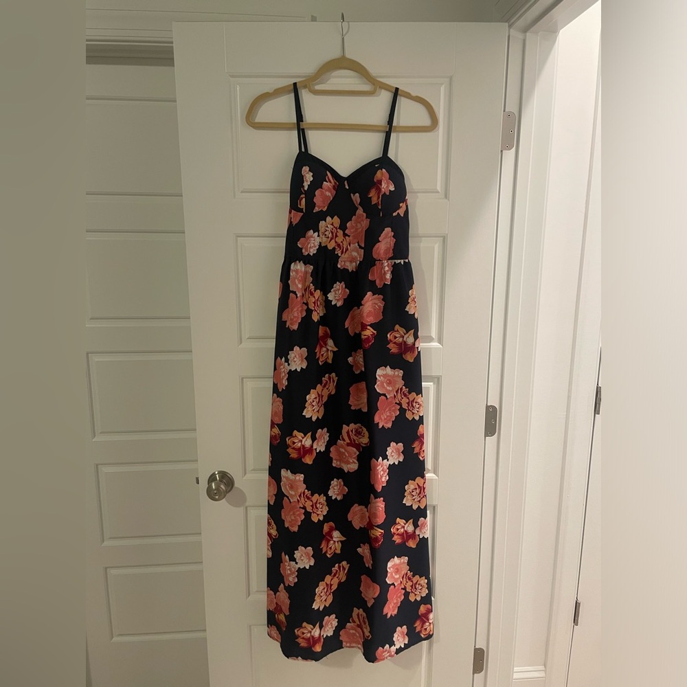 Band of Gypsies Maxi Dress - Navy with Pink & White Floral Maxi Dress